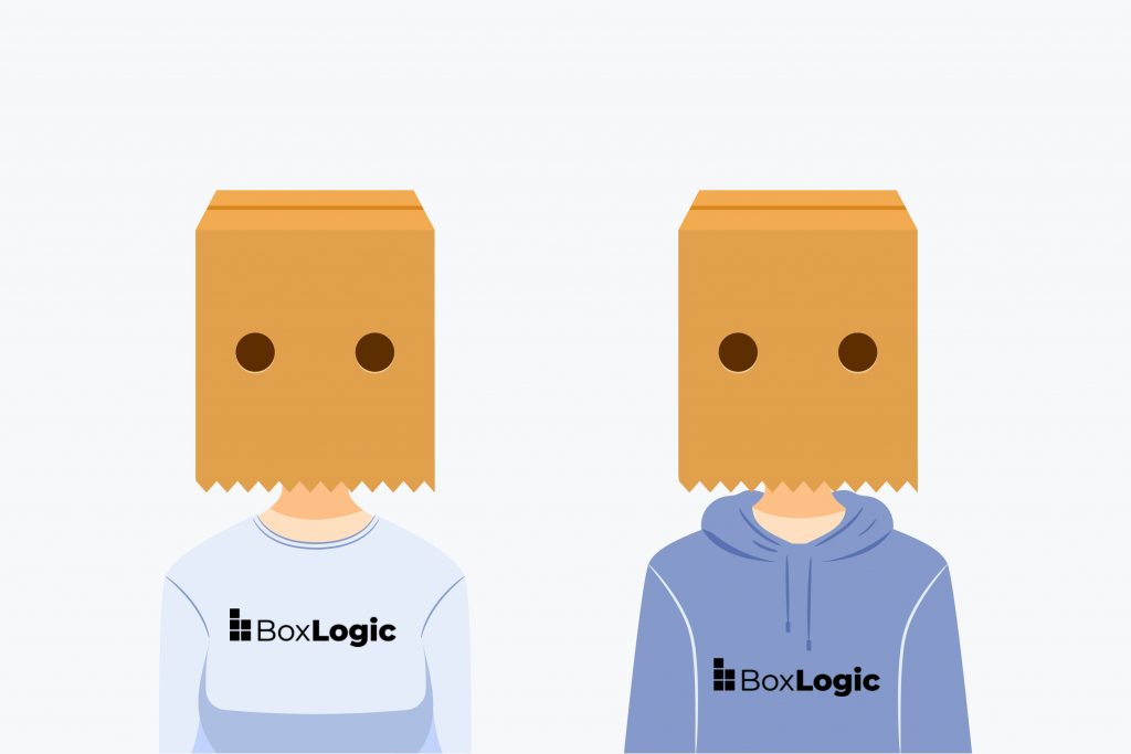 A vector of a male and female wearing a cardboard box (BoxLogic) over their heads whilst wearing BoxLogic branded hoody and long-sleeve t-shirt respectively. Could you be our next recruit?